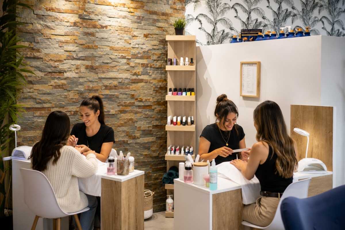 Prothésiste ongulaire réalisant une manucure à l'institut Ovale & Sens Montpellier